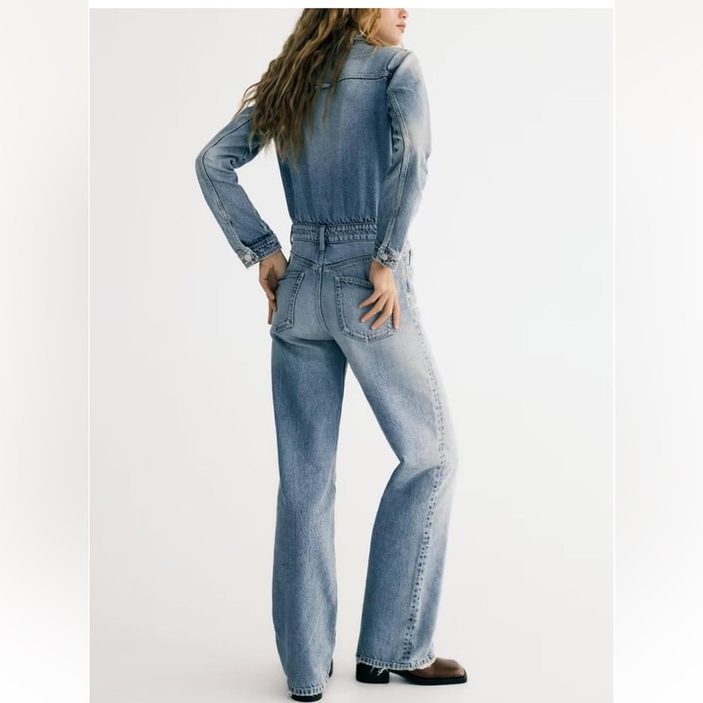 Zara Denim Longsleeve Button Front Jumpsuit - Picture 10 of 13